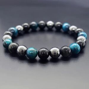 💎4/$20💎Triple Protection Beaded Bracelet Hematite,Obsidian and Blue Tigers Eye